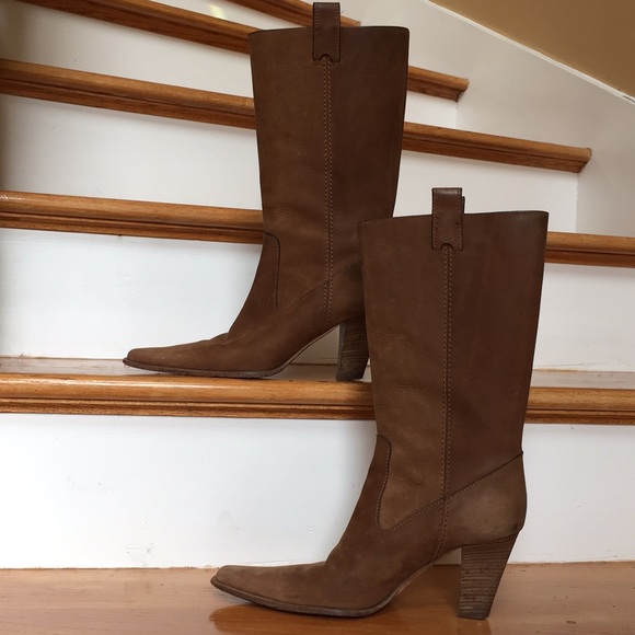 Michael Kors tan leather heeled western boots - Picture 3 of 8